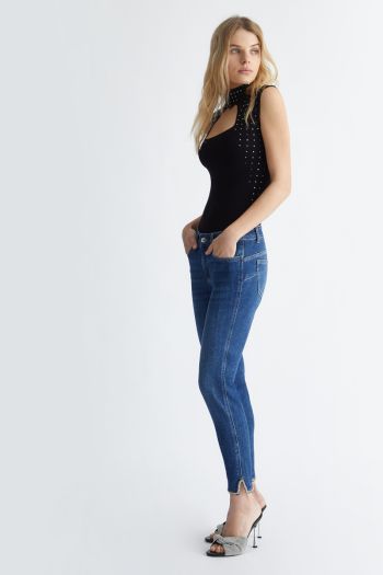 Jeans skinny bottom up con catene donna Denim