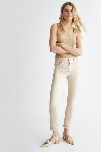 Jeans skinny cropped donna Avorio
