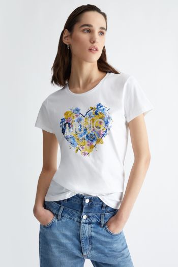 T-shirt con stampa e applicazioni donna Fantasia