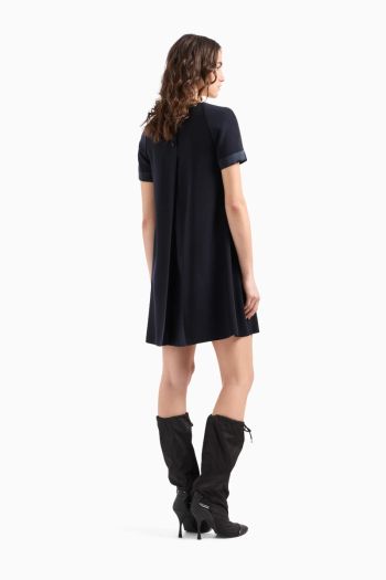 Flared techno cady dress with sati insert for women
