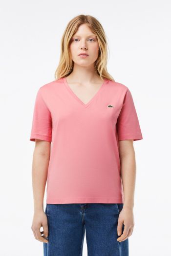 T-shirt relaxed fit con scollo a V donna Rosa