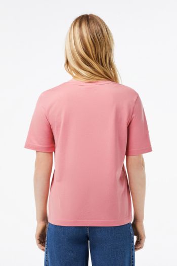 T-shirt relaxed fit con scollo a V donna Rosa