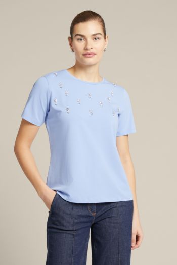 T-shirt con ricamo floreale donna Azzurro