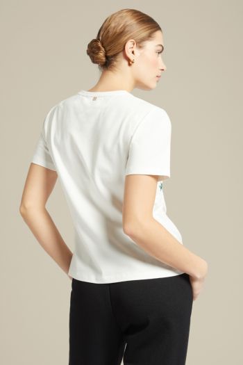 T-shirt con ricamo floreale donna Bianco