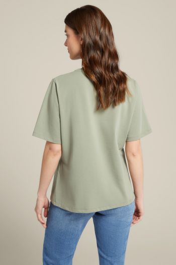 T-shirt con stampa e ricamo donna Verde