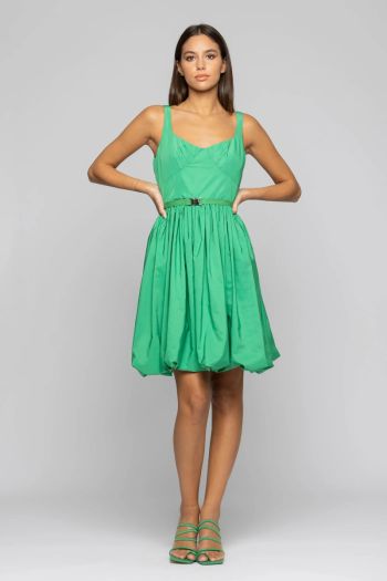 Women's dress with neckline and gathered skirt
