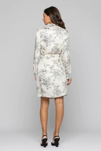 Short floral dress with elasticated belt for women