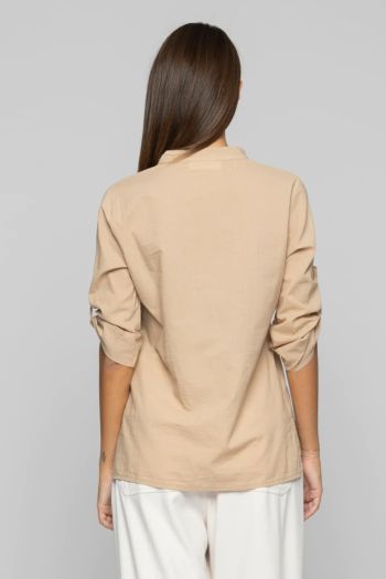Cotton blouse with turn-ups on the sleeves for women