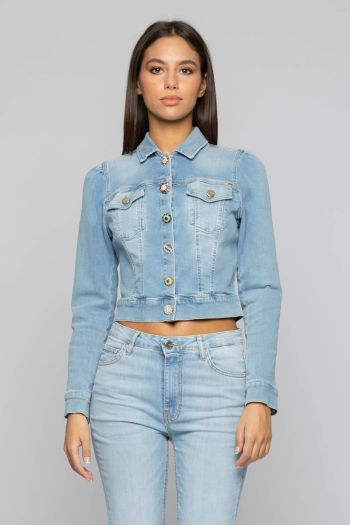 Denim jacket with shiny buttons for women