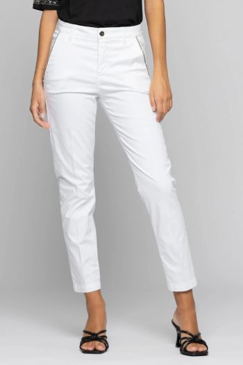 Straight trousers with rhinestones on the pockets for women