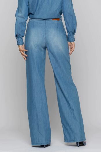 Jeans dritti a vita alta con effetto used donna Azzurro