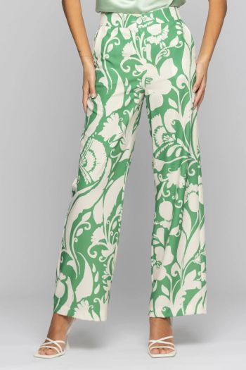 Pantaloni svasati con stampa floreale donna Verde
