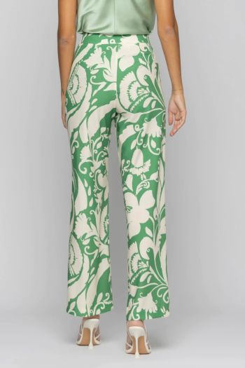 Pantaloni svasati con stampa floreale donna Verde
