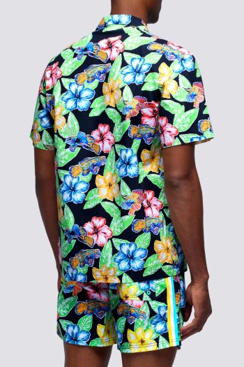 Camicia con stampa hibiscus uomo Fantasia