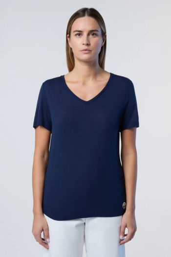 T-shirt con scollo a V donna Blu