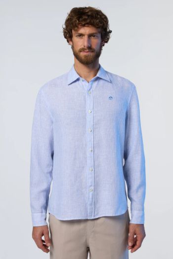 Camicia in lino a righe uomo Azzurro